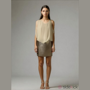 Aidan by Aidan Maddox, Cream Rose Gold Sequin Mini Party Dress, 8